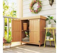 Shein Outsunny Armario de Jardín de Madera 74x43x88 cm Cobertizo Exterior para Almacenamiento de Herramientas Leñas con 2 Puertas y Techo Asfáltico Abatible