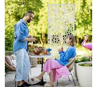 Shein Outsunny Biombo de 3 Piezas Biombo Separador de Ambientes con Diseño de Copo de Nieve Biombo para Exterior Jardín Patio Terraza 92x45x198 cm Blanco