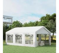 Shein Outsunny Carpa para Fiesta Cochera Gazebo 6x4m Pergola Cenador Pabellón 4 Paneles Laterales Ventanas Anti-UV para Eventos Bodas Acero PE Blanco