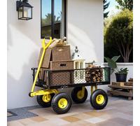 Shein Outsunny Carro de Jardín Basculante Carga 200 kg Carro para Playa con Paneles Laterales Desmontables Mango Giratorio de 180° y 4 Ruedas Neumáticas Gra