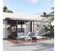 Shein Outsunny Cenador de Jardín 4x3 m Pérgola Montado en Pared con Toldo y 16 Orificios de Drenaje Marco de Metal y Poliéster 180 g/m² para Patio Terraza