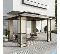 Shein Outsunny Cenador para Jardín 3,6x3 m con Marco de Alumnio Pabellón para Exterior con Techo de Policarbonato Anti-UV Gazebo para Fiestas Eventosos Marr