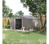 Shein Outsunny Cobertizo de Jardín 340x386x200 cm con Base 13,1 m² Caseta Exterior de Metálica para Almacenamiento de Herramientas con Puertas Correderas y