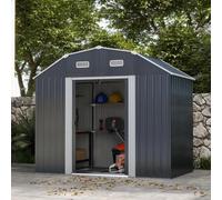 Shein Outsunny Cobertizo de Jardín Exterior 2,7 m² 238x132x198,5 cm Caseta de Jardín para Exterior Metálica con Base Estantes Ajustables 2 Ventanas y 2 Puer
