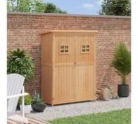 Shein Outsunny Cobertizo de Madera Caseta Exterior Armario Herramientas de Jardinería Doble Puertas Techo Impermeable Compartimientos de Diferentes Tamaños