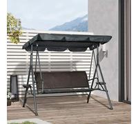 Shein Outsunny Columpio de Jardín de 3 Plazas Banco Balancín para Exterior con Toldo Ajustable Asiento de Ratán 2 Portavasos 2 Bandejas y Marco de Acero par