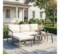 Shein Outsunny Conjunto de Muebles Jardín Exterior de 3 Piezas Sofá Exterior Seccional Forma de L con Sofá de 3 Plazas Reposapiés Mesa Centro de Listones y
