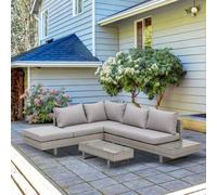 Shein Outsunny Conjunto de Muebles Ratán de 3 Piezas Mesa de Centro Sofá Doble y Sofá de 3 Plazas con Cojines Extraíbles para Exterior Jardín Terraza Patio