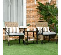 Shein Outsunny Conjunto Mesa y 2 Sillas de Jardín de Ratán 3 Piezas Juego de Muebles de Mimbre con 2 Cojines Acolchados y Marco de Acero para Terraza Balcón