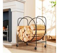 Shein Outsunny Estante de Leña de Metal con Ruedas, 51x30x60 cm, Leñero Exterior e Interior, Soporte para Leña de Chimenea, Almacenamiento para Madera, Negr