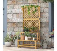 Shein Outsunny Estantería para Plantas de Madera Soporte para Macetas de 2 Niveles con Enrejado para Jardín Patio Terraza Balcón 75x50x166 cm Natural