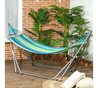 Shein Outsunny Hamaca con Soporte Plegable 2 en 1, Tendedero con Barra, Estructura de Acero, Hamaca de Camping Portátil de Algodón, Carga 120 kg, para Jardí