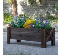 Shein Outsunny Huerto Urbano Jardinera Macetero de Madera Arriate de Jardín Rectangular con Patas para Flores Plantas Cultivos 100x36,5x36 cm Marrón