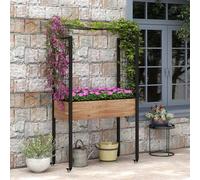 Shein Outsunny Mesa de Cultivo con Ruedas Huerto Urbano Elevado con Enrejado Orificios de Drenaje para Plantas Trepadoras Flores Jardinera de Madera 110x49x