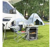 Shein Outsunny Mueble de Cocina para Camping Armario para Camping Plegable con Mesas Estantes Poste de Luz Elevable y Bolsa de Transporte para Acampada Picn