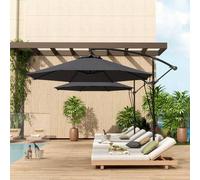 Shein Outsunny Parasol Excéntrico Ø 290 cm Sombrilla de Jardín con Base Cruzada Manivela Funda para Sombrilla y Cuerda de Viento Anti-UV 50+ Sombrilla para