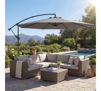 Shein Outsunny Parasol Excéntrico, Ø300 cm, Sombrilla de Jardín con Base Cruzada, Toldo Ajustable, Manivela, 8 Barras, UPF30+, para Terraza, Patio, Exterio