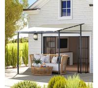 Shein Outsunny Pérgola de Pared 2,4x2,4 m Cenador de Jardín con Techo Inclinado Protección UV 30+ Impermeable y Marco de Metal para Patio Terraza Balcón Gri