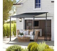 Shein Outsunny Pérgola de Pared 2,4x2,4 m Cenador de Jardín con Techo Inclinado Protección UV 30+ Impermeable y Marco de Metal para Patio Terraza Balcón Gri