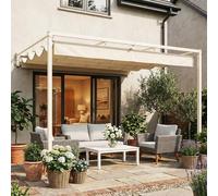 Shein Outsunny Pérgola de Pared de Jardín 3x3 m, Cenador de Jardín con Techo Retráctil, Protección UPF30+, Orificios de Drenaje y Estructura de Acero, Pabel