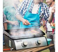 Shein Outsunny Plancha de Gas Sobremesa con 2 Quemadores de Acero Inoxidable 6kW Barbacoa Portátil con Plancha para Picnic Camping 48,5x46x21cm Negro Plata