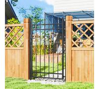 Shein Outsunny Puerta de Jardín 147,5x89 cm Puerta para Valla de Barra de Acero Galvanizado con Asa Cerradura y 3 Llaves para Exterior Patio Negro