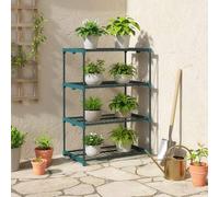 Shein Outsunny Soporte para Plantas de 4 Niveles, Estantería para Plantas de Acero, Estantes de Rejilla, Soporte para Macetas, Interior y Exterior, Verde Os