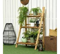 Shein Outsunny Soporte para Plantas de Madera de 3 Niveles Estantería para Plantas Plegable Soporte para Macetas para Interior y Exterior Terraza Jardín Bal