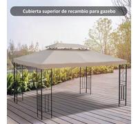 Shein Outsunny Techo de Repuesto para Cenador 4x3 m de 2 Niveles Toldo para Pérgola Recambio con 10 Orificios de Drenaje Cubierta de Repuesto para Gazebo Pa