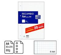 Shein Oxford - Recambio Hojas Cuadriculadas 4MM A4 Perforadas,4taladros Recambio Archivador, PACK 500 Hojas(5*100H),80g pack 5*100H Cuadrícula 4mm Calidad d