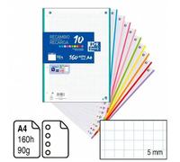 Shein Oxford - Recambio Hojas Cuadriculadas A4 Perforadas, Recambio Archivador, 160 Hojas, Cuadrícula 5x5, 10 Colores de Banda Surtido cantiad 1pack, 2pack