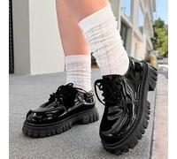 Shein Oxfords con plataforma negra con cordones para mujer, estilo inglés, nueva llegada primavera 2024, MusicFest, Y2KFest, regreso a clases, otoño, Navida