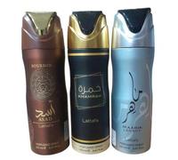 Shein PACK 3 UNIADES - DESODORANTES UNISEX - KHAMRAH NEGRO, MAAHIR PLATA , ASAD BURBAN 200 ML - LATTAFA SET 3 UNI