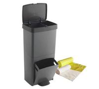 Shein Pack Cubo de basura o reciclaje 70L, VERTICAL, 2 Compartimentos, Papelera residuos, 76 cm, fácil gestión, INCLUYE bolsas de basura adaptadas (10L + 3.