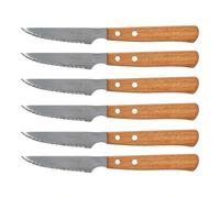 Shein Pack de 6 Cuchillos De Sierra Chuletero Micro Dentado Cuchillo Mesa Mango Madera Natural modelo clásica de toda la vida Cuchillo de mesa
