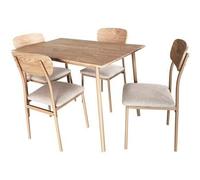 Shein Pack Mesa y 4 Sillas Salón Comedor Vex Roble Claro y Champagne Madera 110x76x70 cm