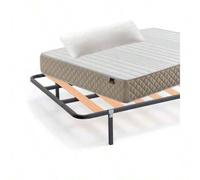 Shein Pack muebles dormitorio descanso económico Negro colchón 135x190 cm, somier con láminas de madera, almohada viscoelástica, patas cuadradas anti-corros