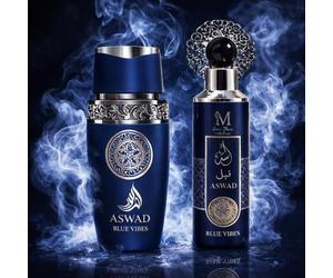 Shein Pack Perfume Hombre Aswad Blue Vibes Set Perfume 100ml + Bruma Body Mist 200ml | Fragancia Oriental Masculina Amaderada Larga Duración | Perfume Árabe