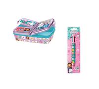 Shein Pack Sandwichera Gabbys DollHouse + BolÃgrafo Gabbys 6 colores, Fiambrera Gabbys DollHouse, Licencia 100% Oficial, Color Lila, 19,5 x 16,5 x 6,7 cm,