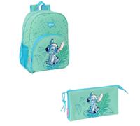 Shein Pack Stitch, Mochila Stitch + Portatodo, Adaptable a Carro, Licencia Oficial 100%, Junior, Niña, Niño, Color Verde y Azul, 42, 38, 34 cm, Varios Tamañ