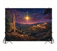 Shein Pancarta de escena de natividad de 13x6 pies de poliéster con camello, marrón claro, fondo de jardín al aire libre, adecuada para decoración de invier