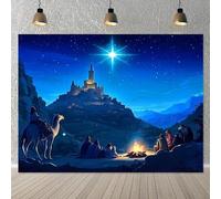 Shein Pancarta de escena de natividad de 13x6 pies de poliéster con camello, marrón claro, fondo de jardín al aire libre, adecuada para decoración navideña