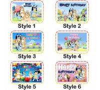 Shein Pancarta de fondo para fiesta de cumpleaños con tema de Bluey, con seis diseños vibrantes que presentan a la familia Heeler y amigos en escenas de fie