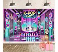 Shein Pancarta de fondo para fiesta de cumpleaños de niños con temática K-Pop de chica cool y escenario grande. Ideal para decoración temática de pared, cel