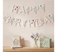 Shein Pancarta de papel con flores silvestres para cumpleaños, decoraciones de cumpleaños DIY con flores silvestres, decoraciones de fiesta de cumpleaños fe