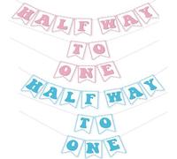 Shein Pancarta "Medio Camino a Uno", decoraciones de fiesta de medio cumpleaños para niña o niño, guirnalda rosa y azul de "Medio Camino a Uno", pancarta de