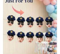 Shein Pancarta personalizada con foto de bebé de policía, guirnalda de gorra de policía, suministros para fiesta temática de policía para niño y niña, regal