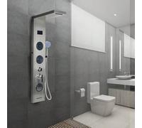 Shein Panel de ducha de hidromasaje con columna LED, griferÃa y pantalla, 5 modos: cascada, lluvia, teleducha, chorros de masaje, caño de bañera, acero i
