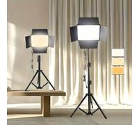Shein Panel de iluminación cuadrado LED de 10 pulgadas, kit de trípode ajustable de 43.3 pulgadas, alimentado por USB, iluminación de 3 colores, soporte de
