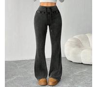 Shein Pantalones acampanados de mujer con efecto vintage lavado con ácido, de largo completo